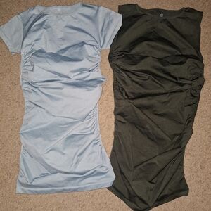 BLANQI Maternity Ruched Side Dress — Light Blue & Olive